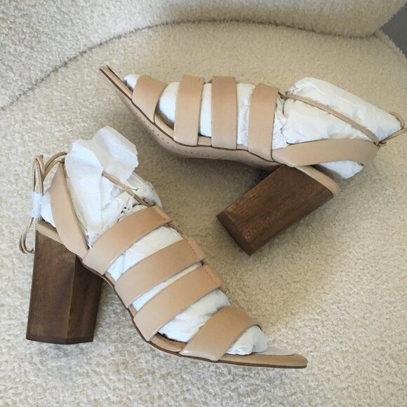 sz 10  New Splendid Brayden Lace Up Sandals Block Heel Black Leather Gladiator - Picture 3 of 9